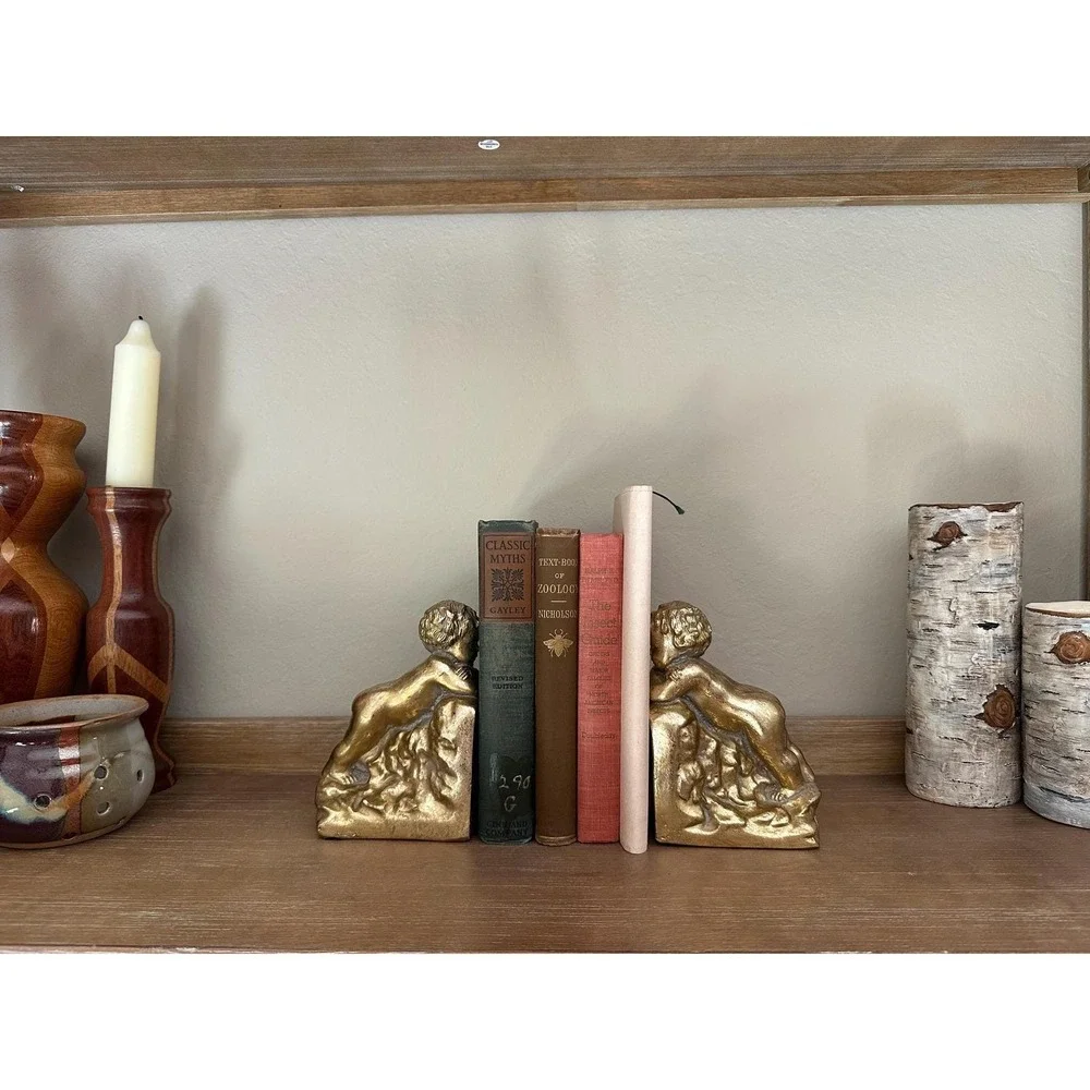 Vintage Resin Classical Cherub Bookends - Shelf Accents